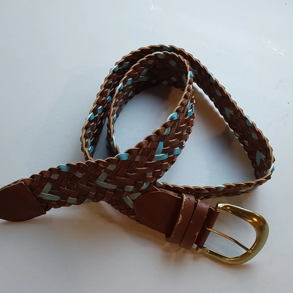Arizona Jean Co. Womens Brown Braided Leather Belt with Turquoise Accents  Sz.XL